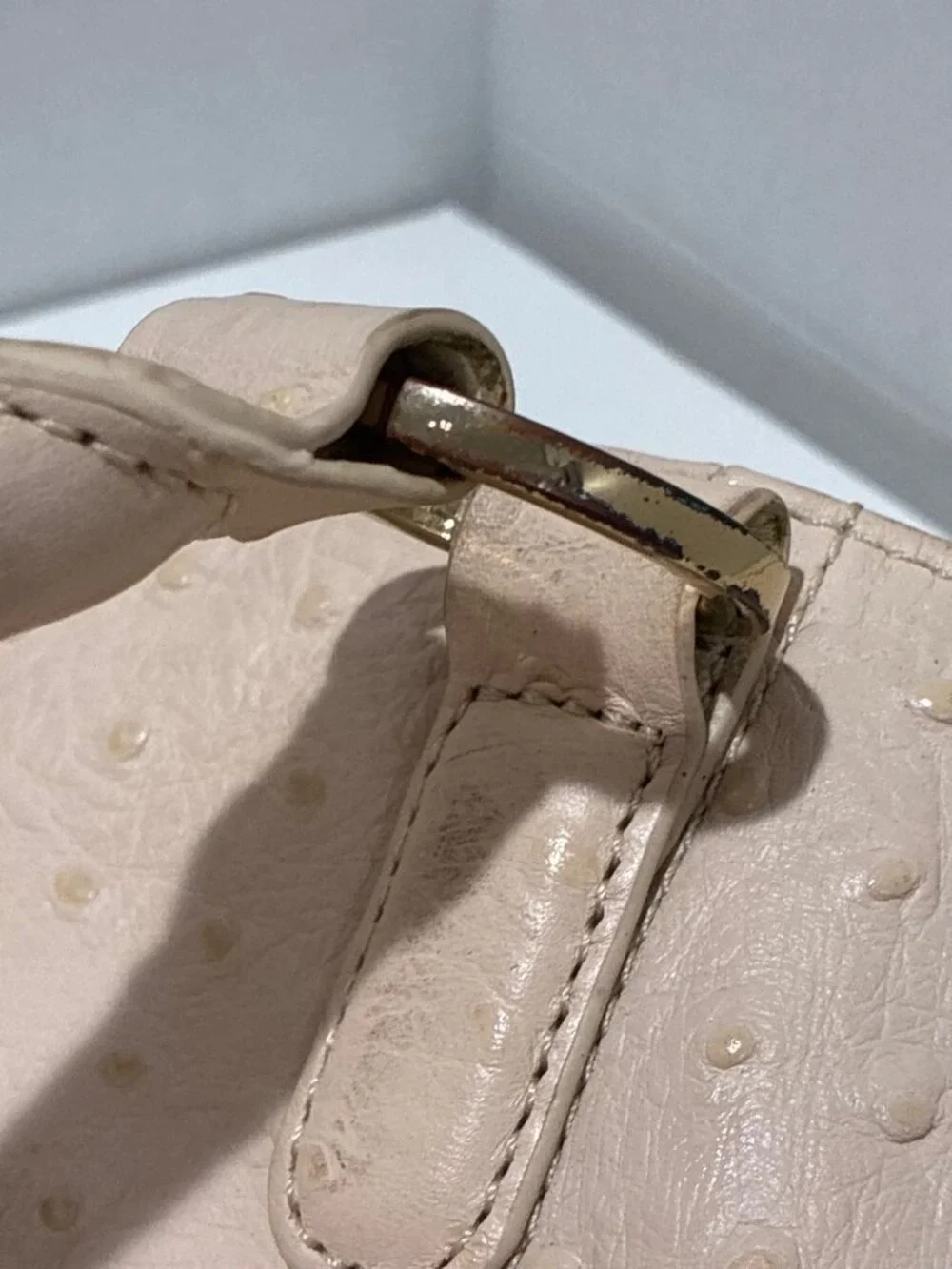G.I.L.I. cream ostrich-embossed leather satchel gold-tone hardware dual handle
